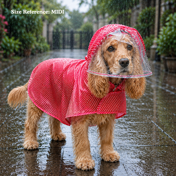 Pawgypets Polka Printed Waterproof Raincoat for Dogs & Cats (Red)