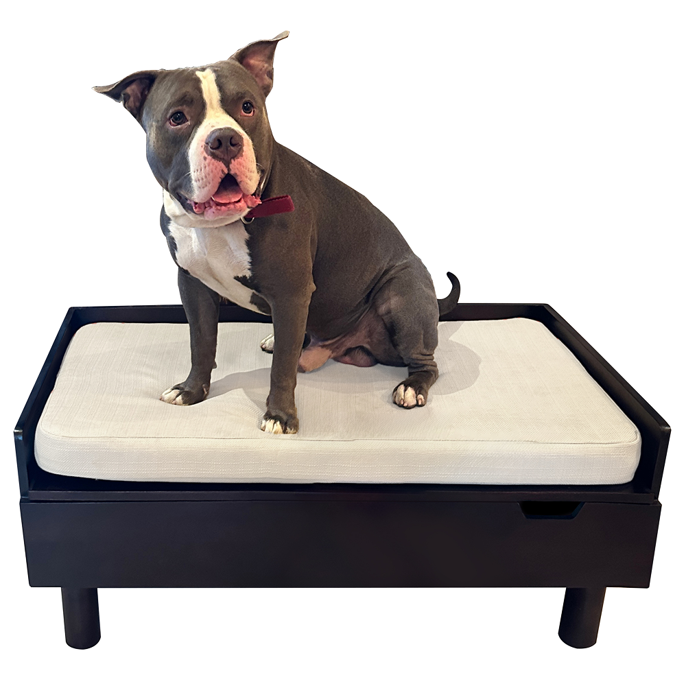 FurryLiving Hibachi Bed with Storage for Dogs (Dark Brown/Cream Cushion) Both-Furniture FurryLiving Dropship L:40x22.5x17in