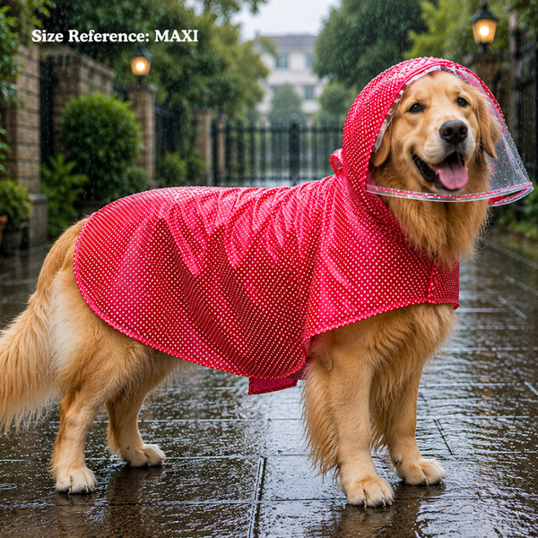 Pawgypets Polka Printed Waterproof Raincoat for Dogs & Cats (Red)