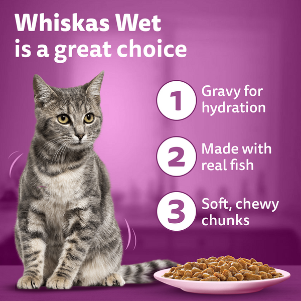 Whiskas Tuna in Jelly, Chicken and Salmon in Gravy Meal Adult Cat Wet Food