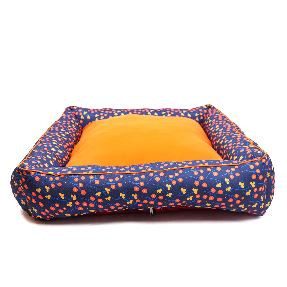 Skatrs Floral Bed for Dogs & Cats (Blue/Orange) Both-Bedding, Mats & Travel Supplies Skatrs