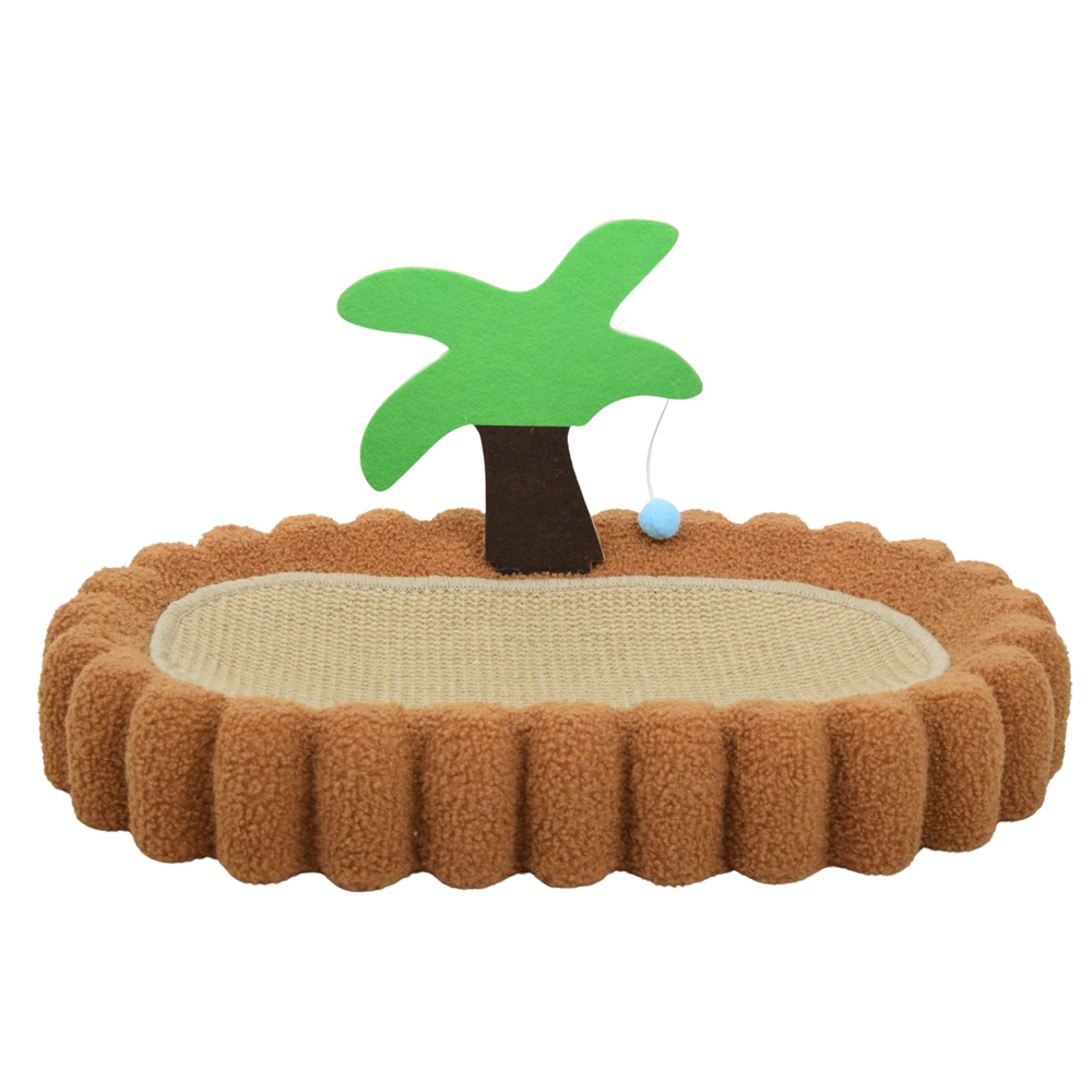 FurryLiving Aloha Bed & Scratcher Mat with Ball Toy for Cats(Brown) Cats-Bedding, Mats & Travel Supplies FurryLiving Dropship 62x42x33cm