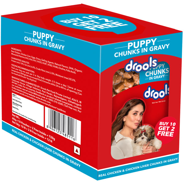 Drools Real Chicken & Chicken Liver Chunks in Gravy Adult Dog Wet Food (60g)