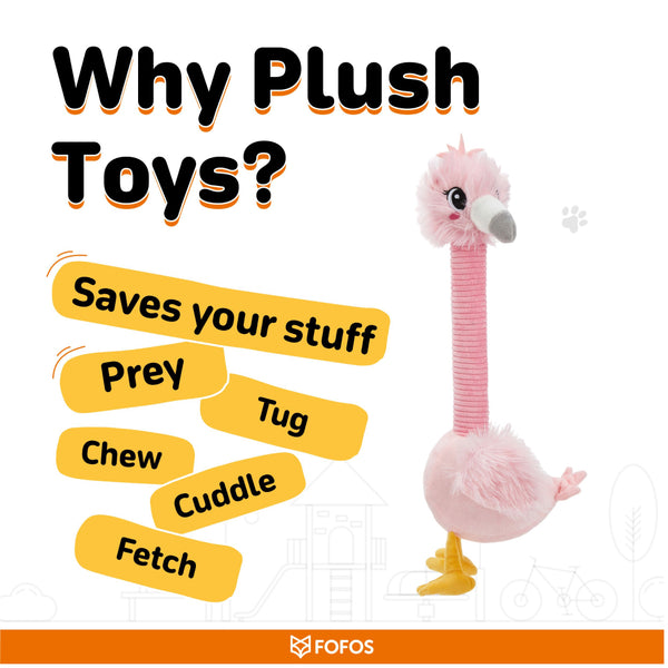 Fofos Flamingo Long Neck Crinkle Plush Toy for Dogs