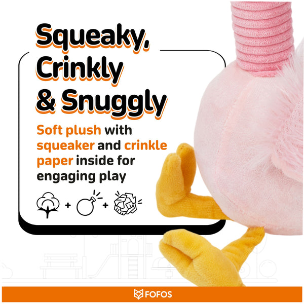 Fofos Flamingo Long Neck Crinkle Plush Toy for Dogs