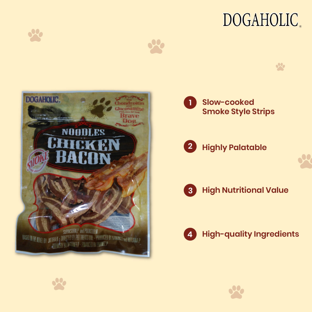 Dogaholic Noodles Smoked Chicken Bacon Strips Dog Treats