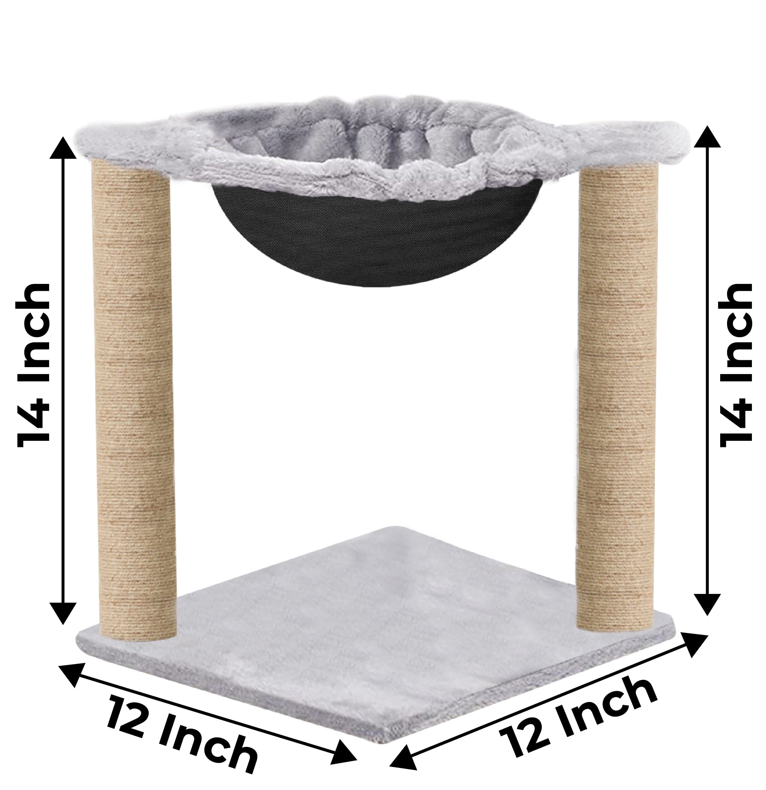 Hiputee Scratching Post, Activity Tower, Plush Fur Fabric Hammock, Basket Lounger ,Sisal/Jute Covered Rope Tree for Kittens & Cats (Grey)