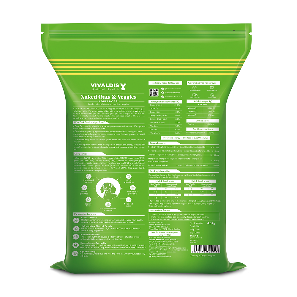 Bark Out Loud Naked Oats & Veggies Veg Mini & Small Breed Adult Dog Dry Food Dogs- Dry Food Bark Out Loud