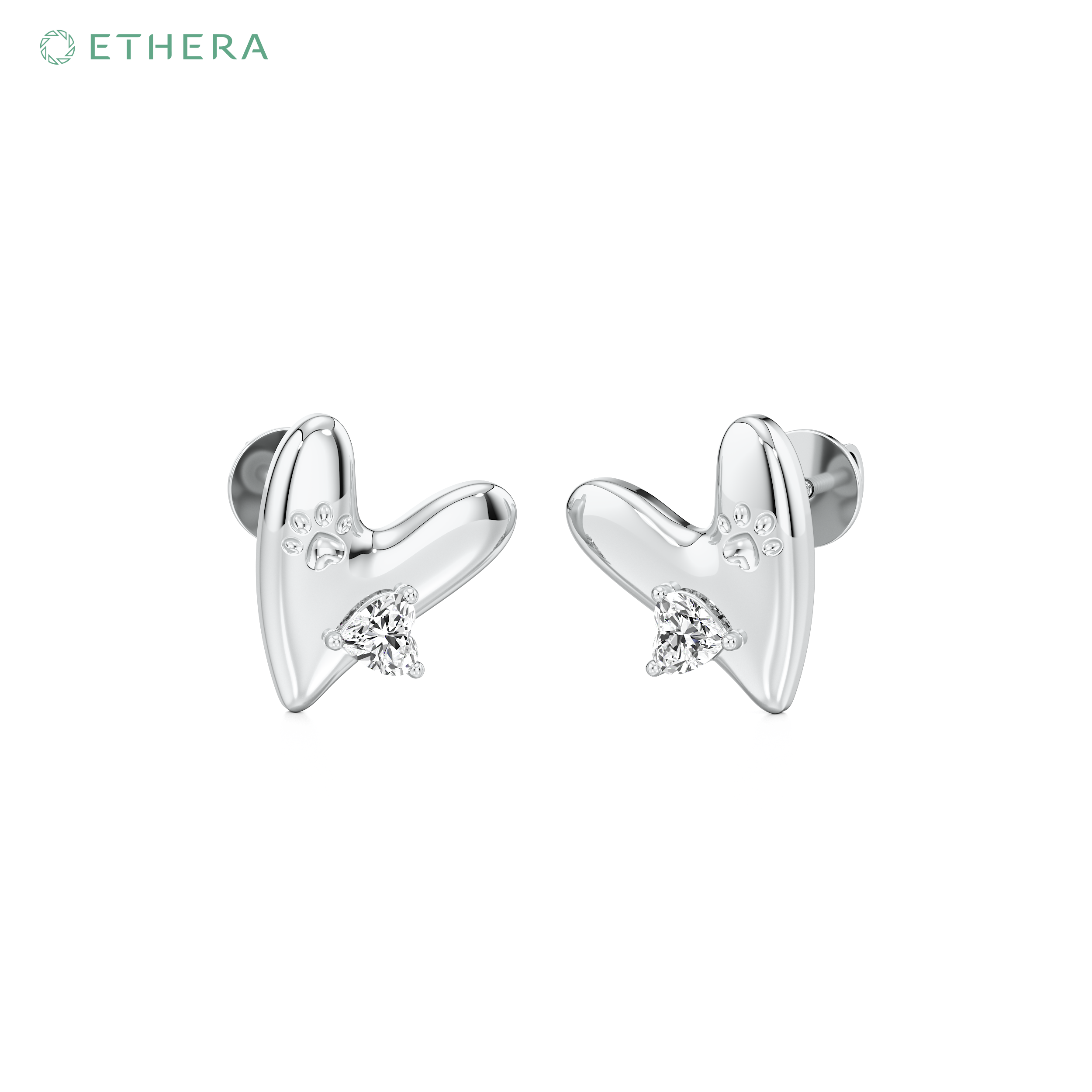 Ethera Wagging Hearts Earring for Women (White Gold)