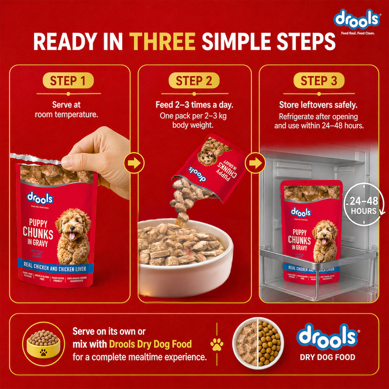 Drools Real Chicken & Chicken Liver Chunks in Gravy Puppy Dog Wet Food Dogs-Wet Food Drools