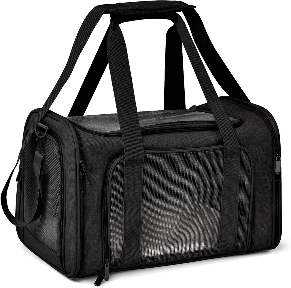 KUTKUT Soft Sided Airline Approved Foldable Travel Carrier for Small Dogs & Cat (Black) Both-Bedding, Mats & Travel Supplies KUTKUT Dropship S