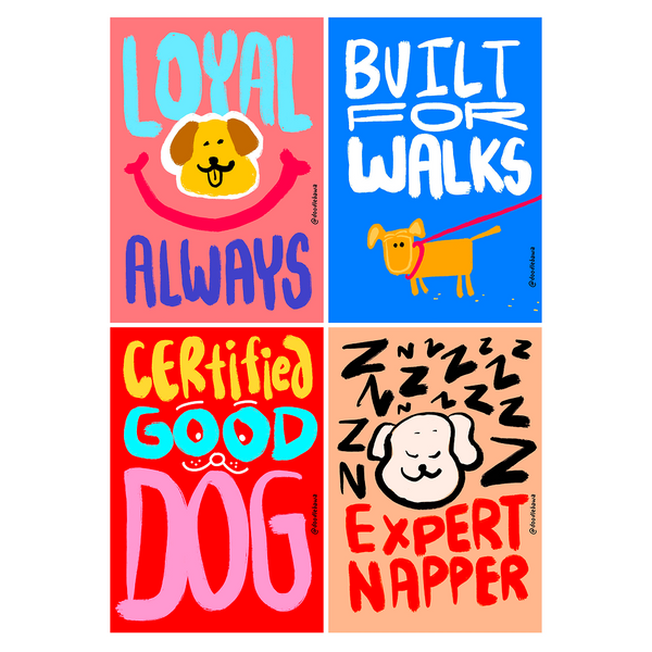 Doodlebawa Dog Life Cool Art Poster (Set of 4)