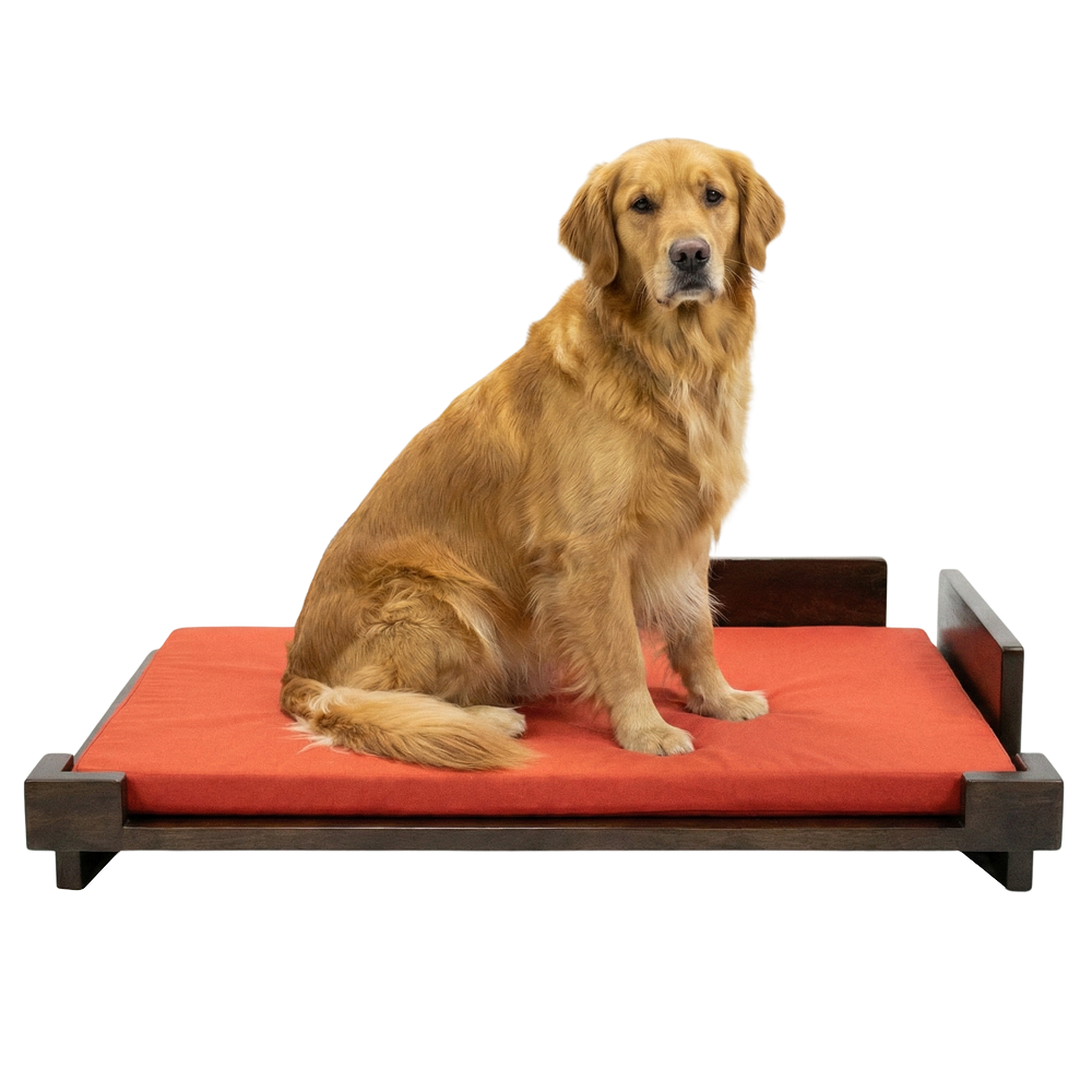 FurryLiving Barkly Barkly XL Solid Wood Dog Bed for Medium and Large Dogs (Dark Brown/Red) Both-Bedding, Mats & Travel Supplies FurryLiving Dropship 114x80x22cm
