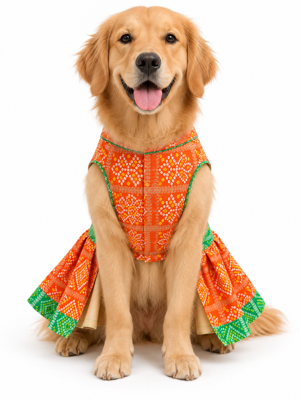 Pawgy Pets Festive Dress for Dogs (Orange & Green)