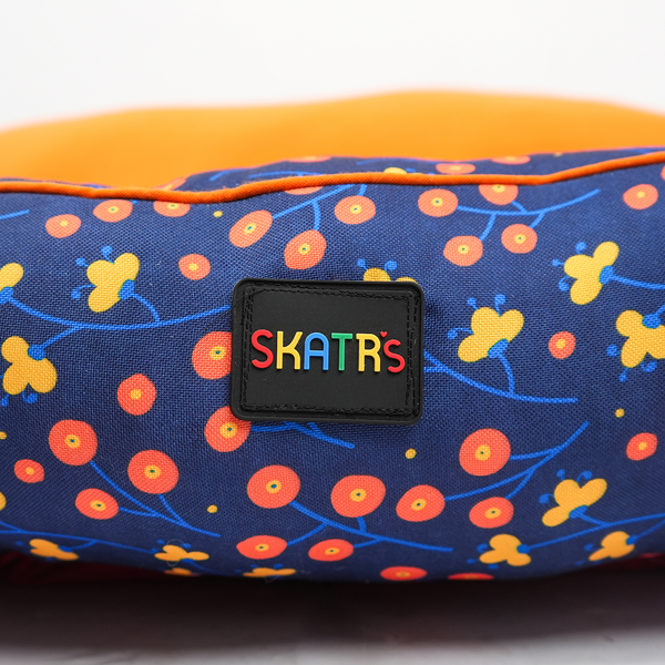 Skatrs Floral Bed for Dogs & Cats (Blue/Orange)