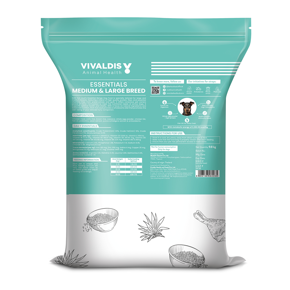 Bark Out Loud Essentials Real Chicken Medium and Large Breed Adult Dog Dry Food Dogs- Dry Food Bark Out Loud