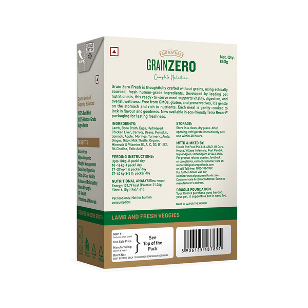 Signature Grain Zero Tetra Pack Real Lamb and Fresh Veggies Dog Fresh Food