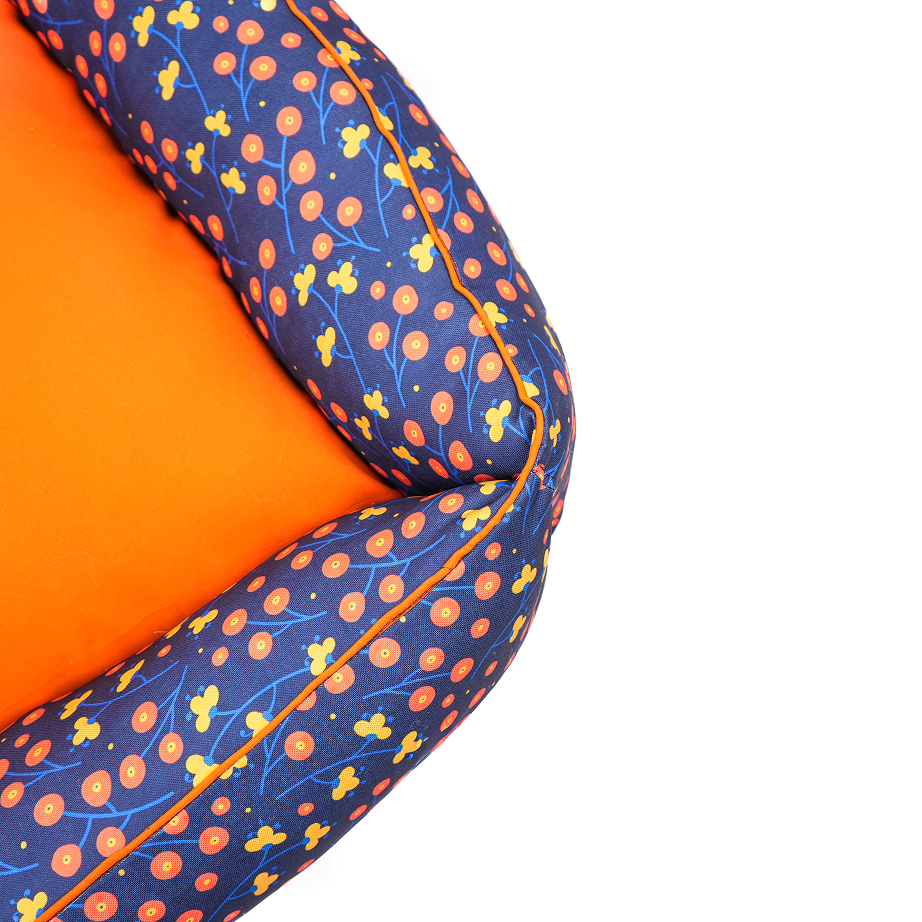 Skatrs Floral Bed for Dogs & Cats (Blue/Orange) Both-Bedding, Mats & Travel Supplies Skatrs