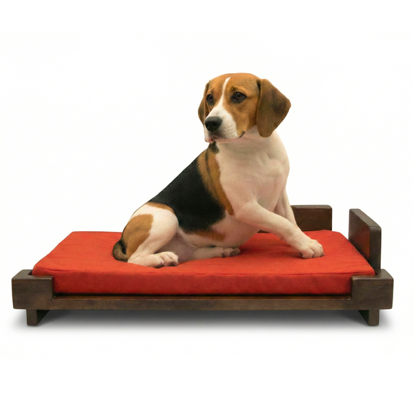 FurryLiving Barkly Bed with Cushion for Dogs (Dark Brown/Red Cushion)
