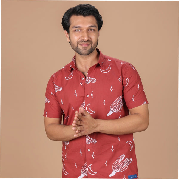 15 Buttons Sangria Pet Parent Shirt for Men (Red/White)