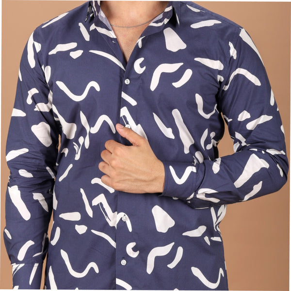 15 Buttons Sapphire Pet Parent Shirt for Men (Navy/White)