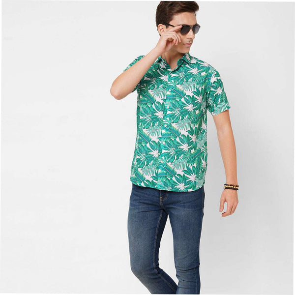 15 Buttons Rainforest Pet Parent Shirt for Men (Green/White)