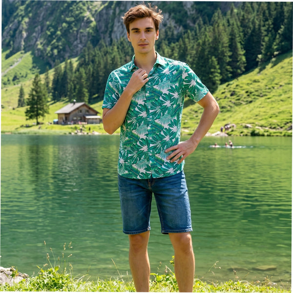15 Buttons Rainforest Pet Parent Shirt for Men (Green/White)