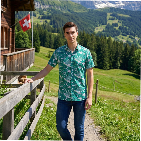 15 Buttons Rainforest Pet Parent Shirt for Men (Green/White)