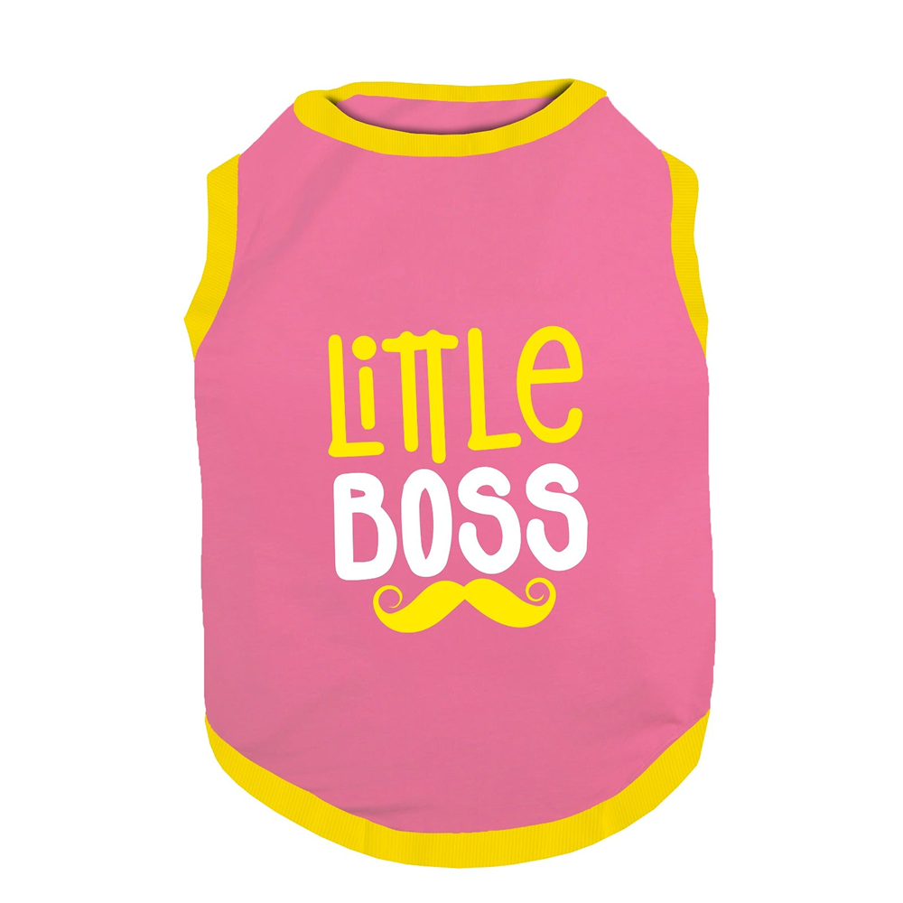 PawsIndia Little Boss Printed with Ribbed Sleeves TShirt for Dogs (Pink) Dogs-Clothing & Accessories Pawsindia Dropship