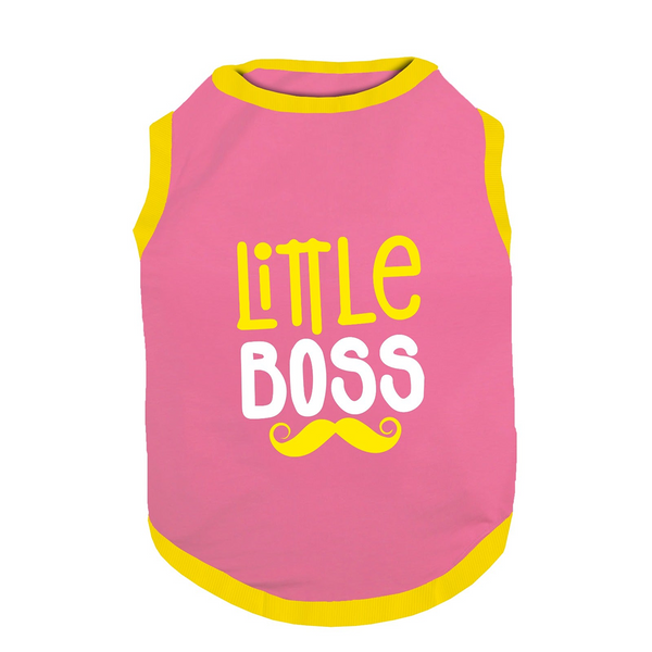 PawsIndia Little Boss Printed with Ribbed Sleeves TShirt for Dogs (Pink)