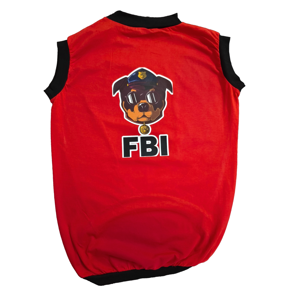 Cheeku FBI Graphic Cotton T Shirt for Dogs and Cats (Red)