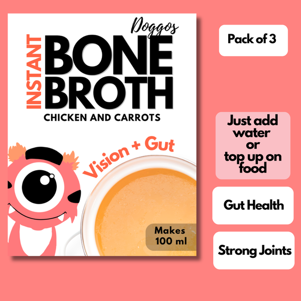 Doggos Instant Chicken and Carrots Bone Broth Gut and Vision Formula (Makes 100ml) for Cats and Dogs