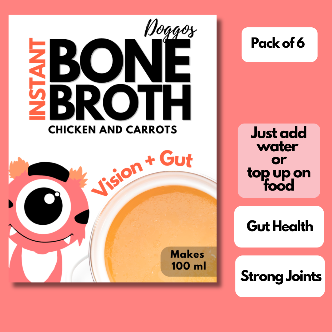 Doggos Instant Chicken and Carrots Bone Broth Gut and Vision Formula (Makes 100ml) for Cats and Dogs Dogs-Wet Food Doggos 6x3.5g/100mL Soup