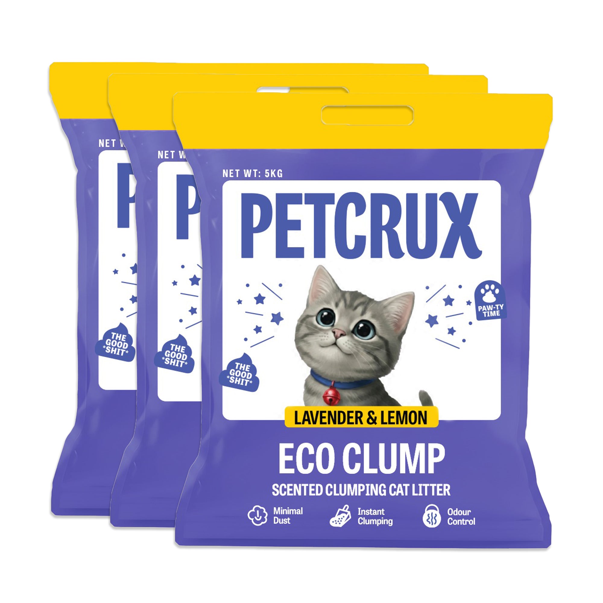 Petcrux Lavender & Lemon Scented Eco Clumping Cat Litter Cats-Litter Petcrux 3x5kg