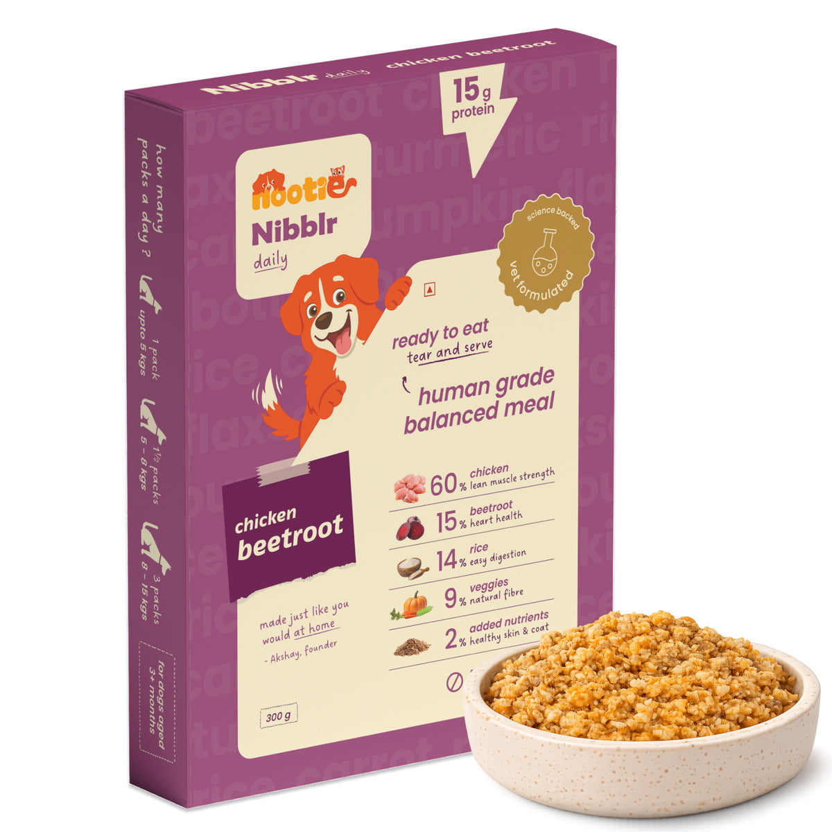 Nibblr By Nootie Wholesome Chicken Liver Beetroot & Rice Ready to Eat Meal Dog Wet Food Dogs-Fresh Food Nootie 300g