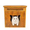 FurryLiving Meraki Cabinet with Cushion for Small Dogs and Cats (Honey/Red Cushion) Both-Furniture FurryLiving Dropship 24x20x24in