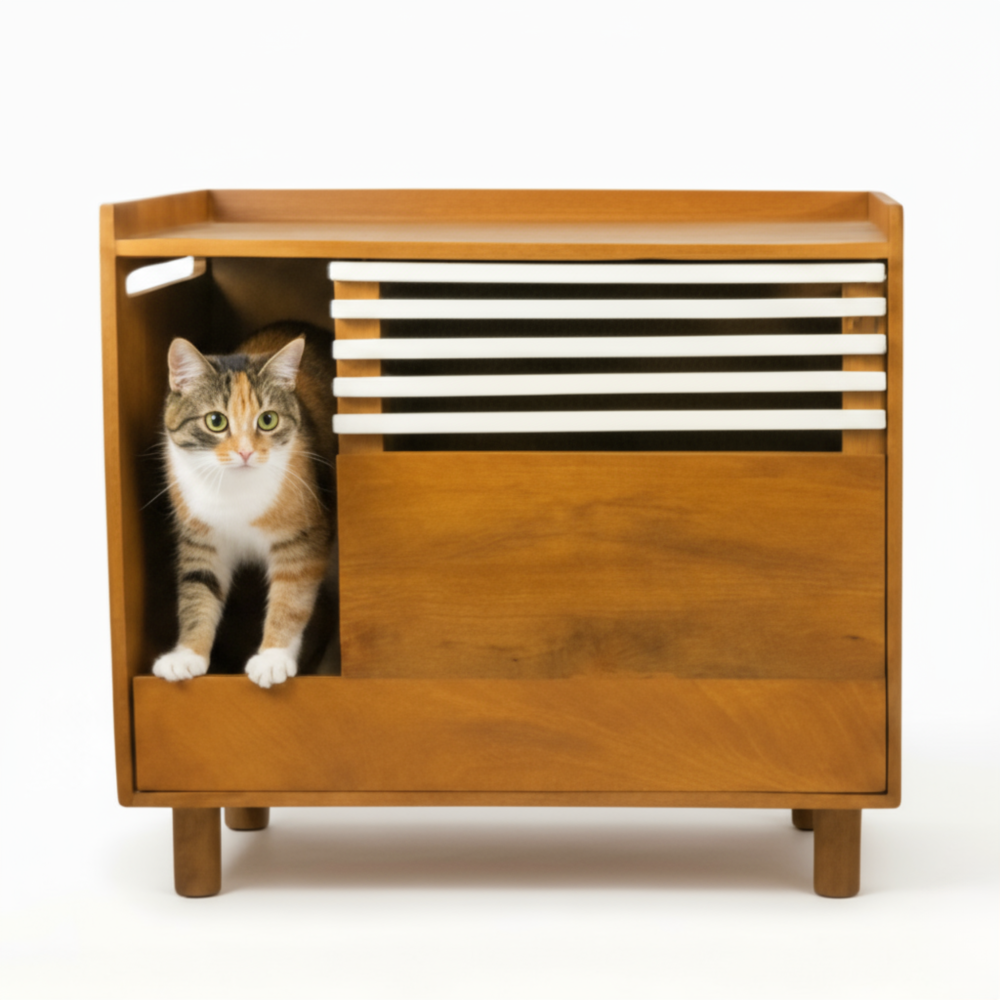 FurryLiving Lulu Litter Cabinet for Cats (Honey) Cats-Furniture FurryLiving Dropship 32x19x29in