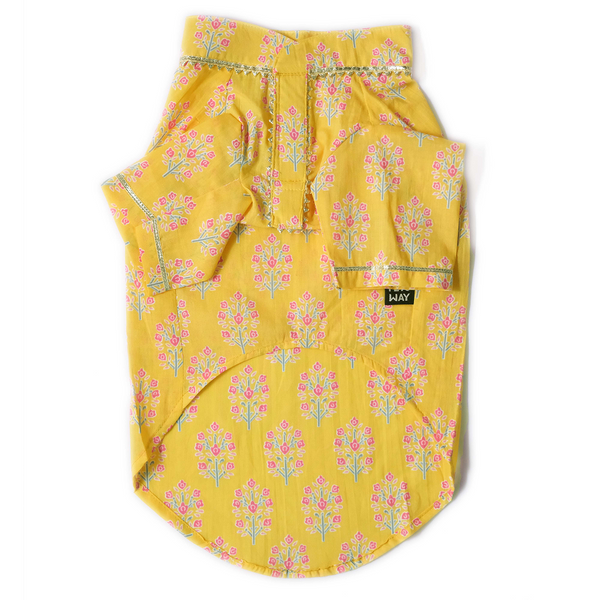 Pets Way Sanganeri Printed Kurta for Dogs (Yellow)
