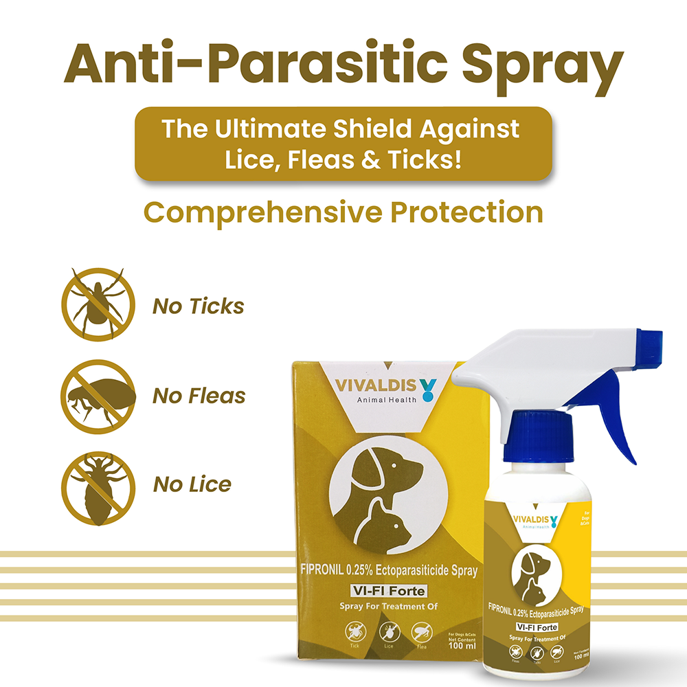 Vivaldis Vi-Fi Forte Spray (Fipronil) Tick & Flea Control for Dogs & Cats (100ml) Both-Pharmacy Vivaldis Pharmacy