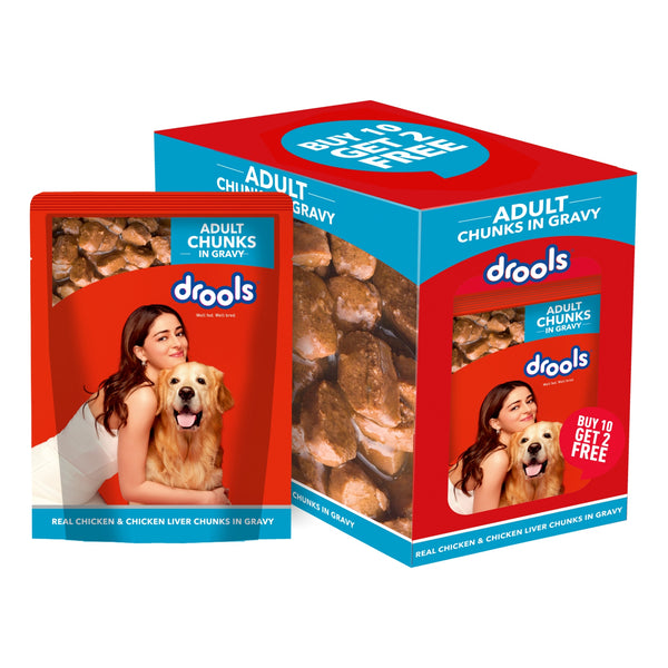 Drools Real Chicken & Chicken Liver Chunks in Gravy Adult Dog Wet Food (60g)