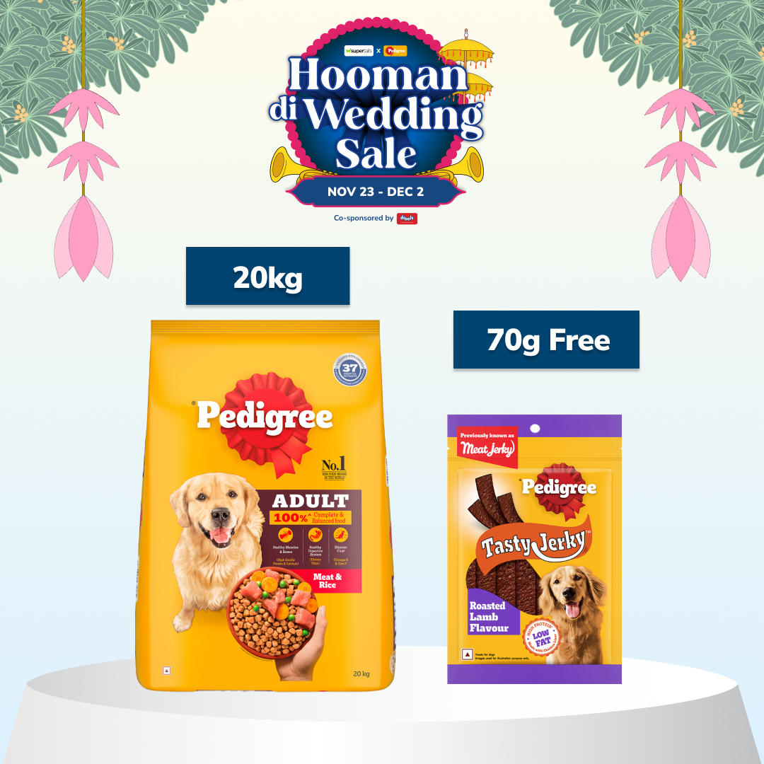 Pedigree Meat & Rice Adult Dog Dry Food Dogs- Dry Food Pedigree 20kg+70g (Treat Free)