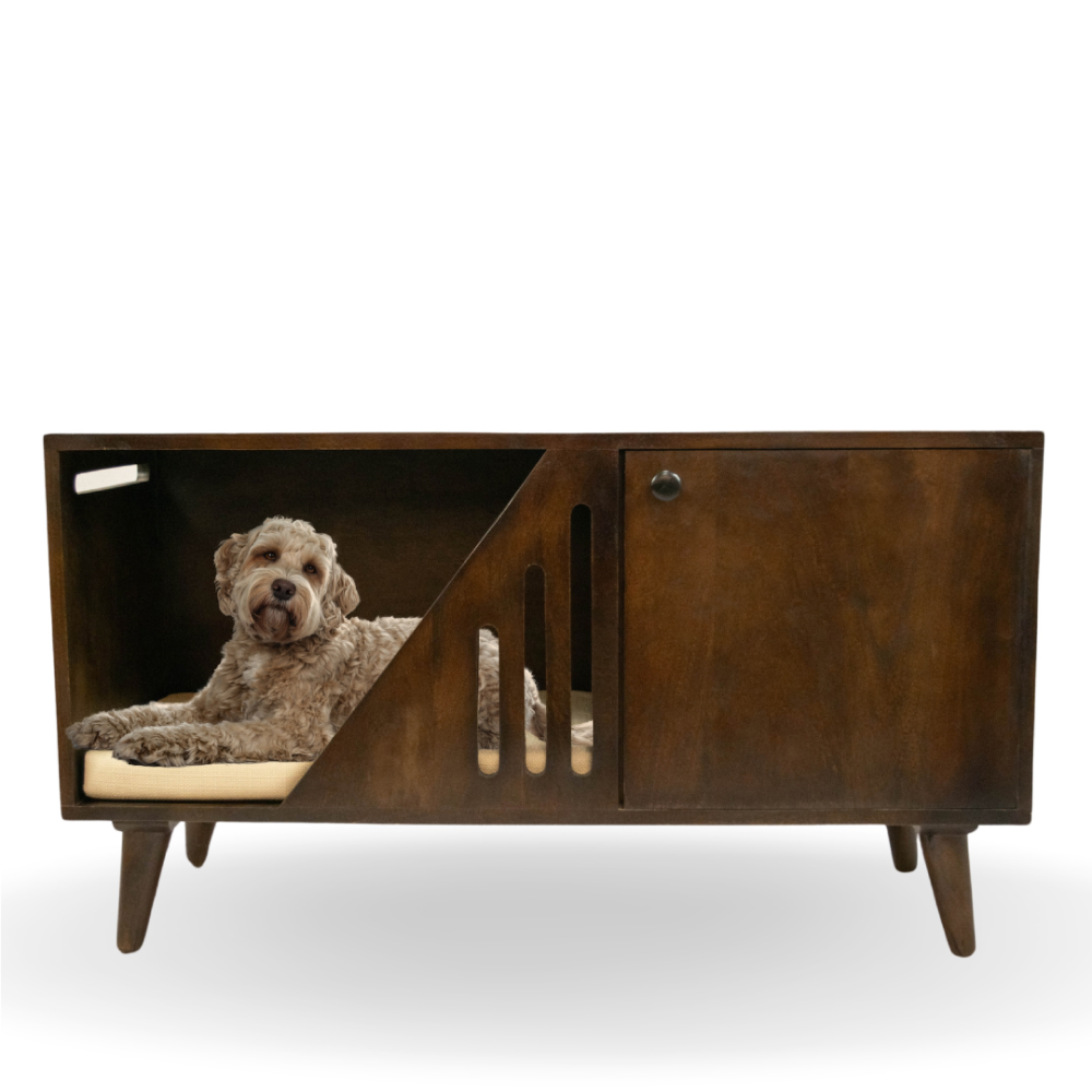 FurryLiving Benji Cabinet with Cushion for Small Dogs and Cats (Dark Brown)