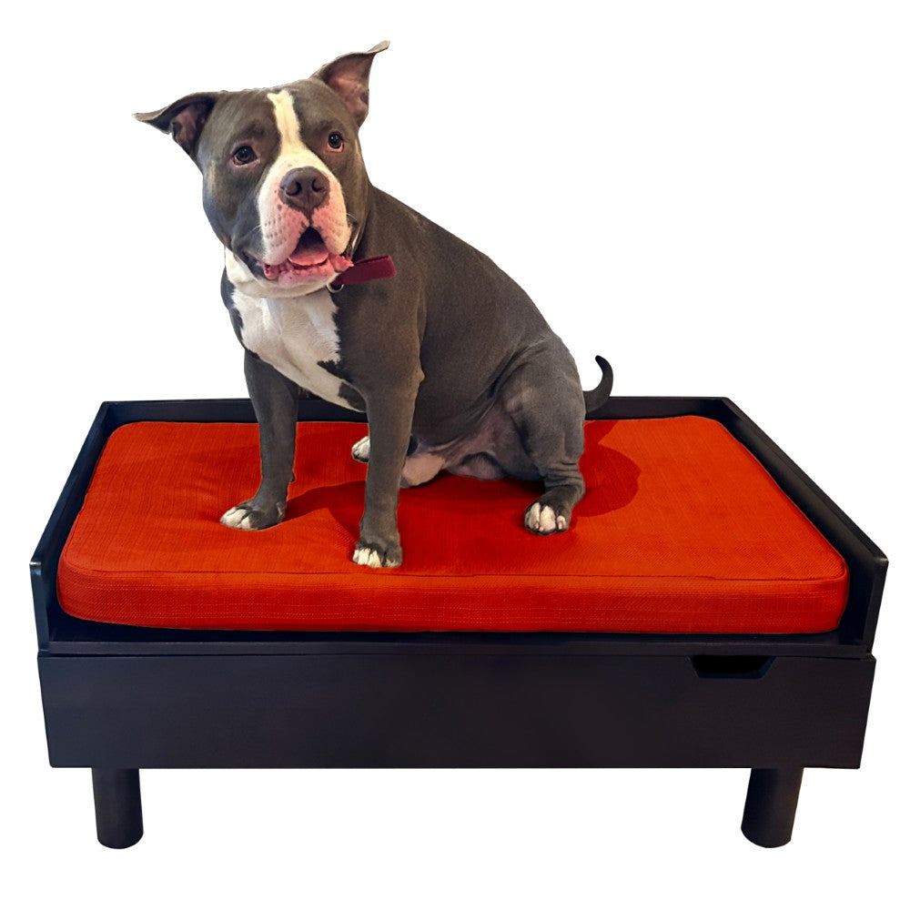 FurryLiving Hibachi Bed with Storage for Dogs (Dark Brown/Red Cushion) Both-Furniture FurryLiving Dropship L:40x22.5x17in