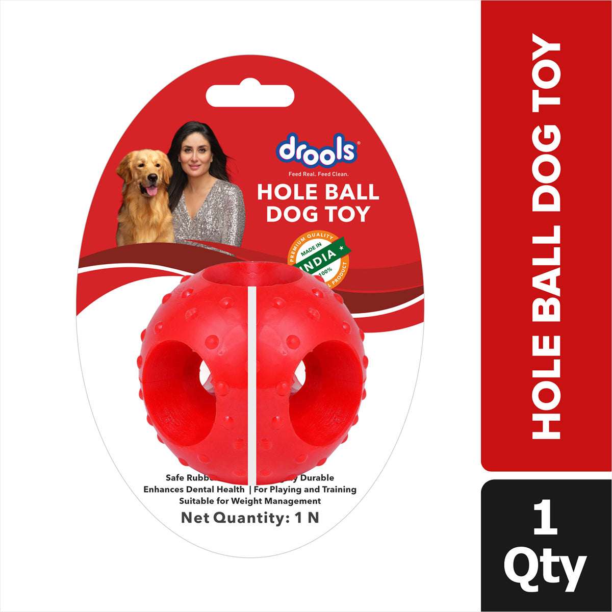 Drools Non Toxic Rubber Hole Ball Teething Toy for Puppies and Dogs | For Aggressive Chewers Dogs-Toys Drools