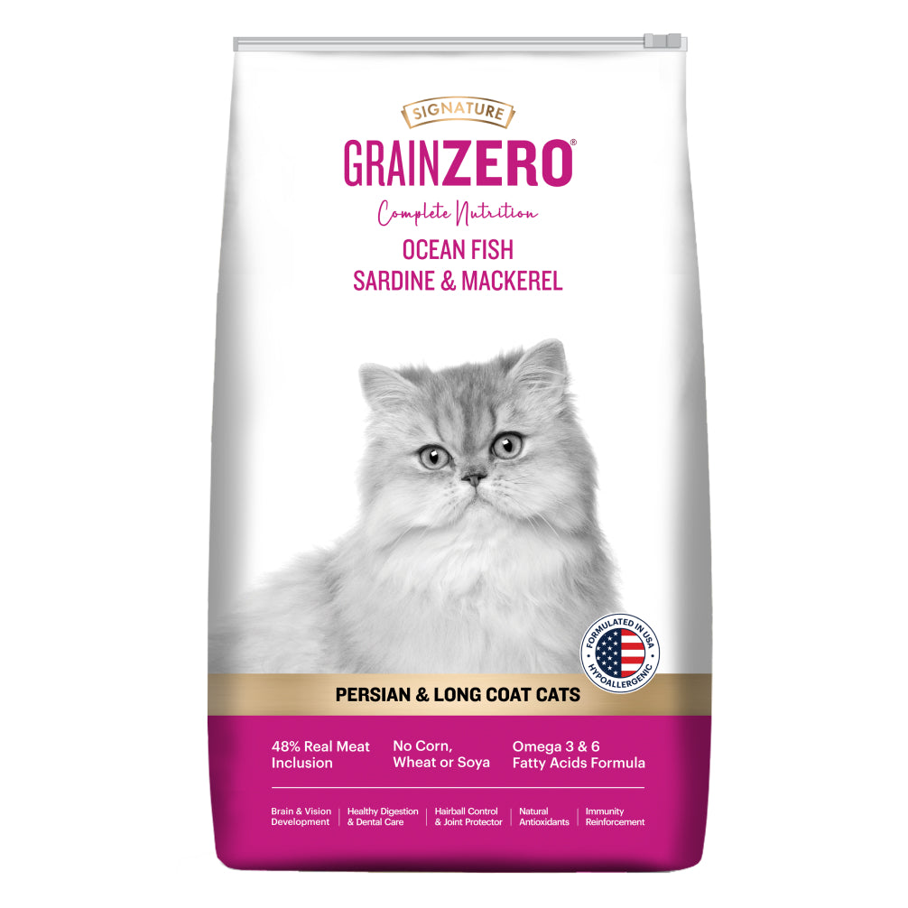 Signature Grain Zero Ocean Fish, Sardine and Mackerel Long Coat & Persian Adult Cat Dry Food Cats- Dry food Signature