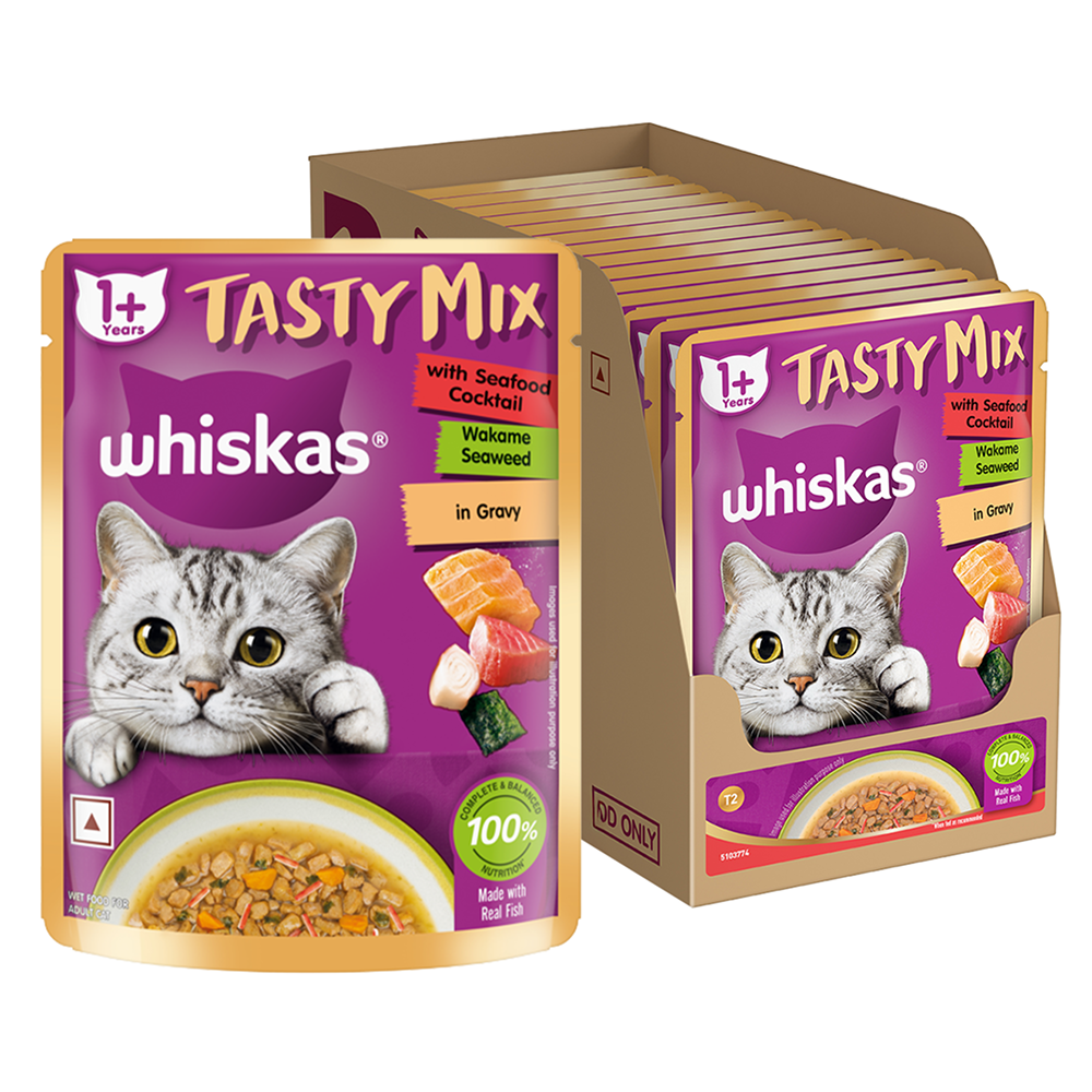 Whiskas Seafood Cocktail With Wakame Seaweed in Gravy Tasty Mix Adult Cat Wet Food Cats-Wet Food Whiskas