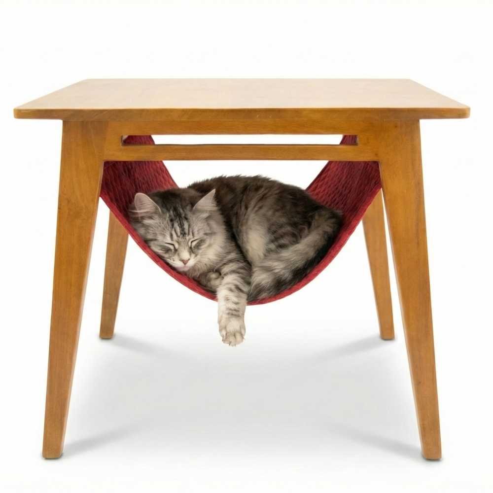 FurryLiving Lola Side Table with Perch Fabric for Cats (Honey/Red) Cats-Furniture FurryLiving Dropship 24x24x20in
