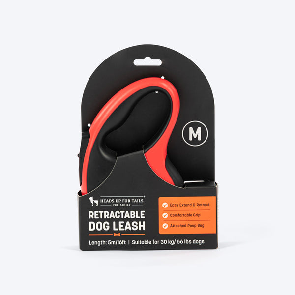 HUFT Retractable Leash With Poop Bag Dispenser for Dogs (Red)