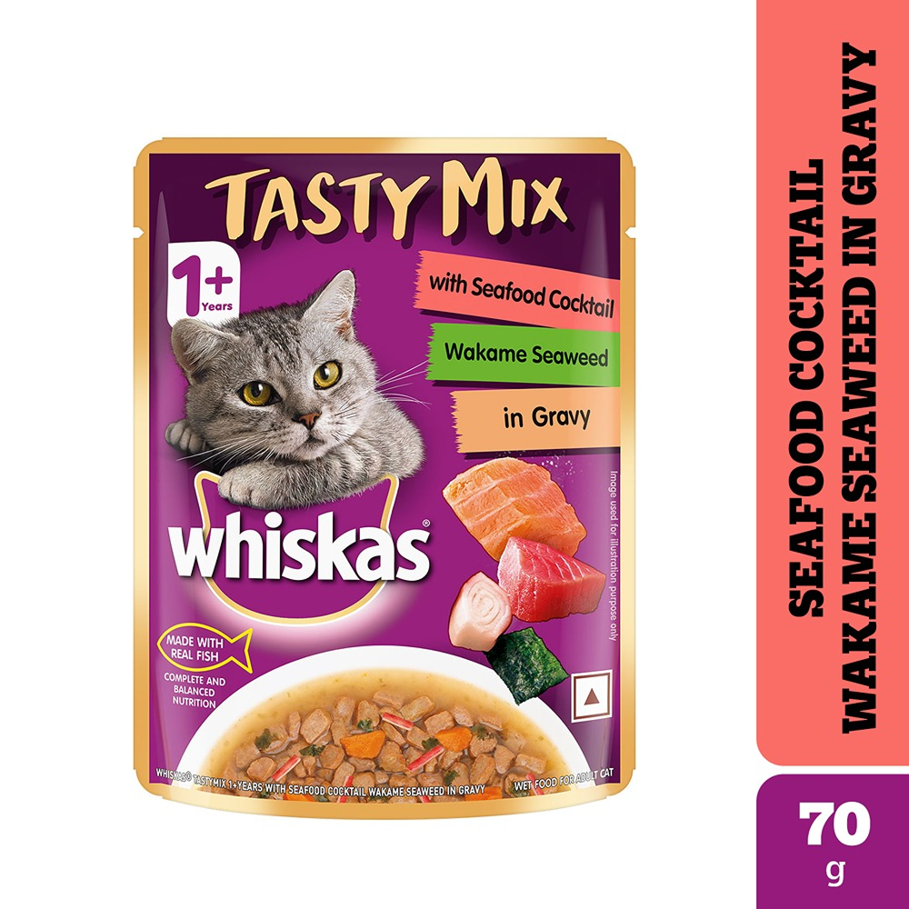 Whiskas Seafood Cocktail With Wakame Seaweed in Gravy Tasty Mix Adult Cat Wet Food Cats-Wet Food Whiskas