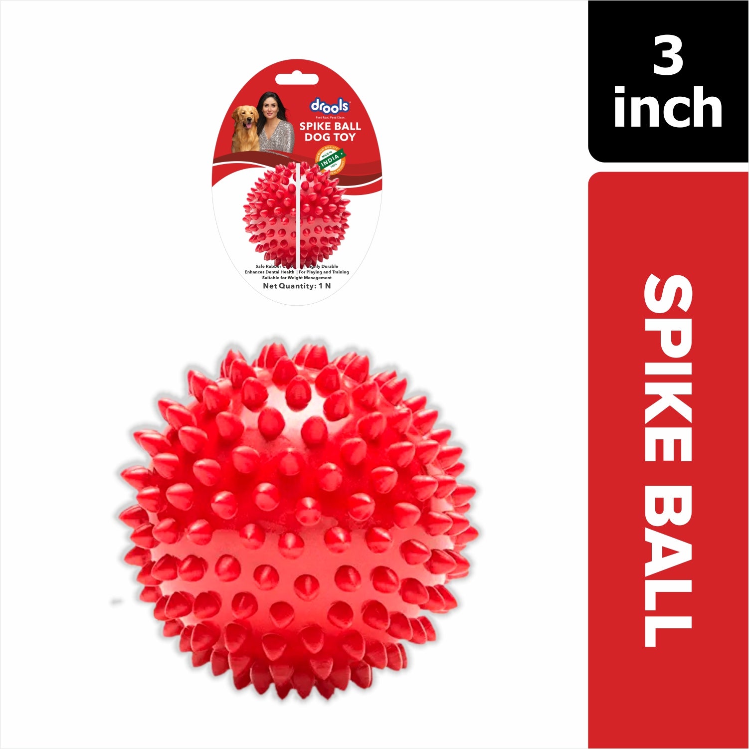 Drools Non Toxic Rubber Stud Spike Hard Ball Chew Teething Toy for Puppies and Dogs | For Aggressive Chewers Dogs-Toys Drools